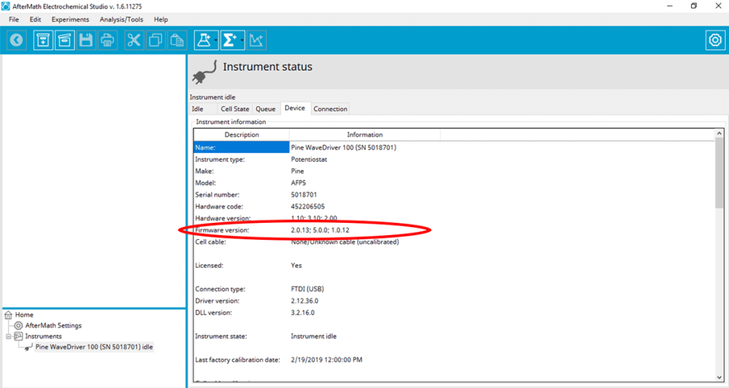 Figure 3: After firmware update, check on device tab to make sure firmware is updated.